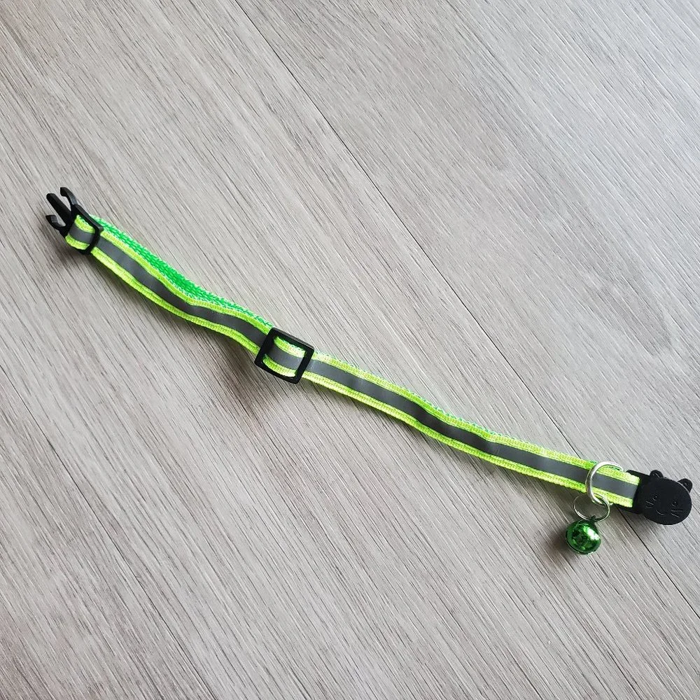 NEW Lime Green Adult Reflective-Breakaway Cat Collar with Bell